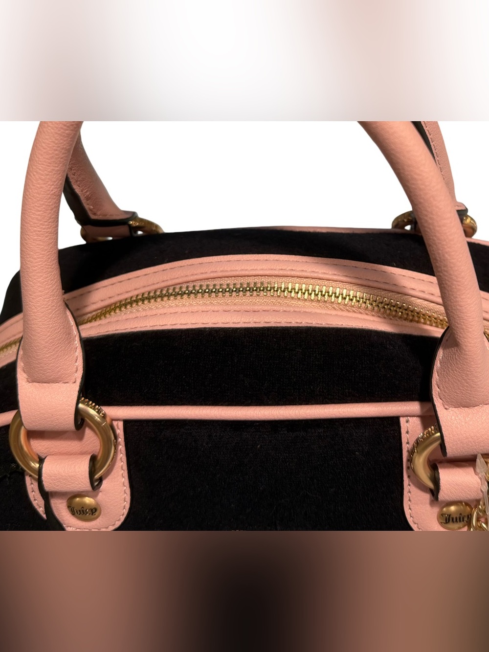 Juicy Couture NWT Black & Pink Embroidered Dome Satchel Gold Hardware (P238 - Picture 4 of 16